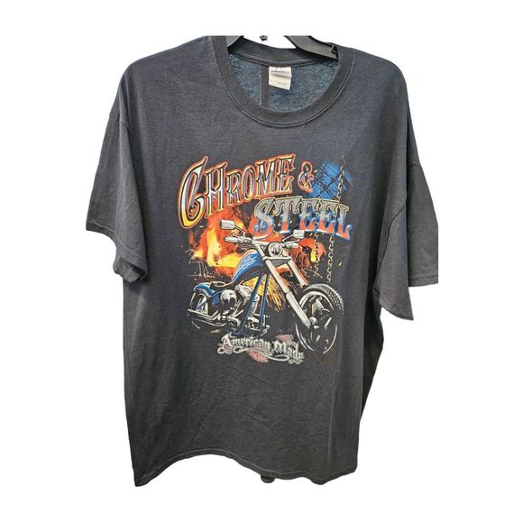 Gildan Black Motorcycle Tee Size XL Chrome & Steele - Picture 2 of 8